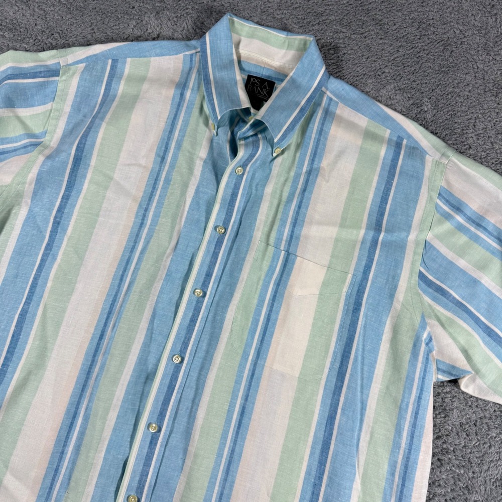Jos. A. Bank Traveler 100% Linen Button Shirt Mens XL Multicolor Striped Short S